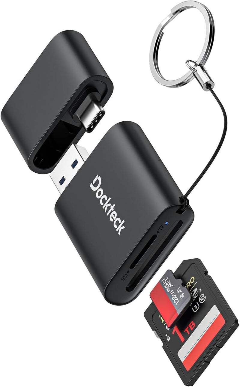Dockteck SD Card Reader, USB 3.0 Card Reader to Micro SD Card Adapter, 5G SD Memory Card Reader, USB A - C Adapter, Dual-Slot Card Reader for UHS-I SD/Micro SD/SDHC/SDXC/MMC, Support OTG for Plug&Play - Image 1